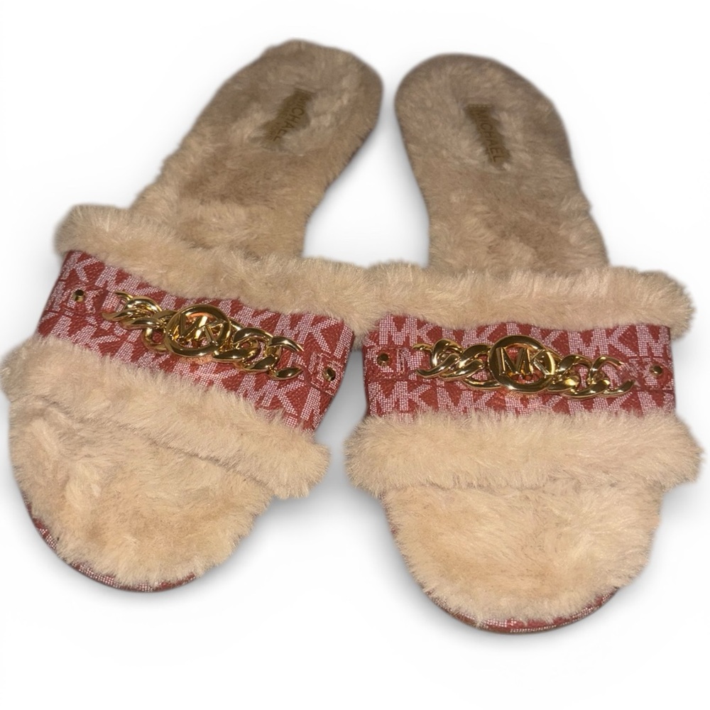 MICHAEL Michael Kors Beige and Pink Fur Sandals